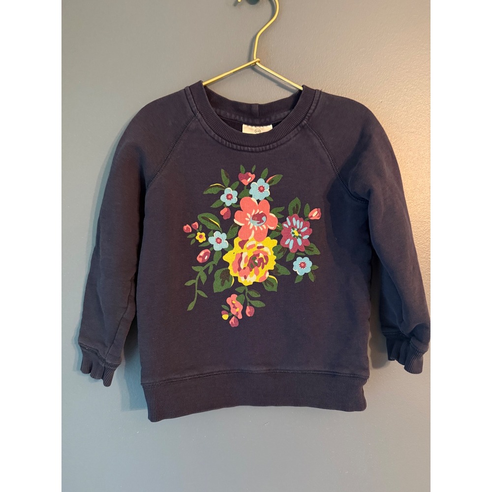 Hanna Andersson Girls Floral Sweatshirt Navy Blue Raglan Pullover Size 100 4T